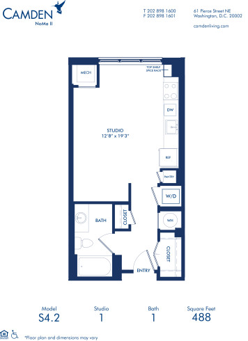 Blueprint of S4.2 Floor Plan, Studio with 1 Bathroom at Camden NoMa II Apartments in Washington, DC
