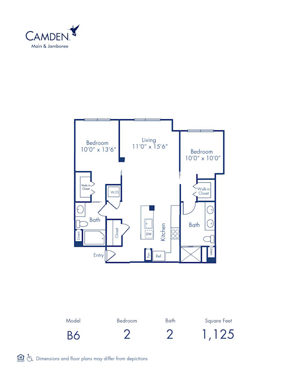 Blueprint of B6 Floor Plan, 2 Bedrooms with 2 Bathrooms at Camden Main and Jamboree Apartments in Irvine, CA