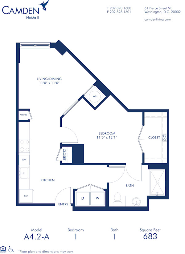 Blueprint of A4.2-A Floor Plan, 1 Bedroom and 1 Bathroom at Camden NoMa II Apartments in Washington, DC