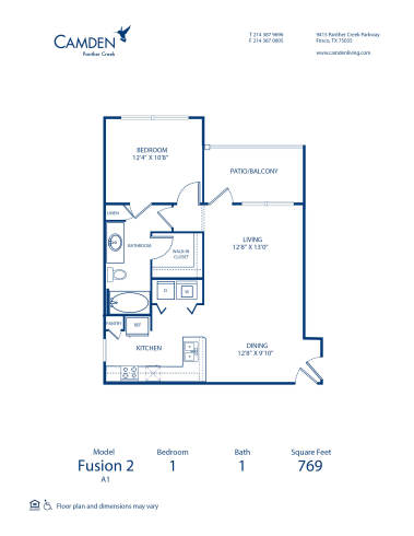 Blueprint of Fusion2 Floor Plan, 1 Bedroom and 1 Bathroom at Camden Panther Creek Apartments in Frisco, TX