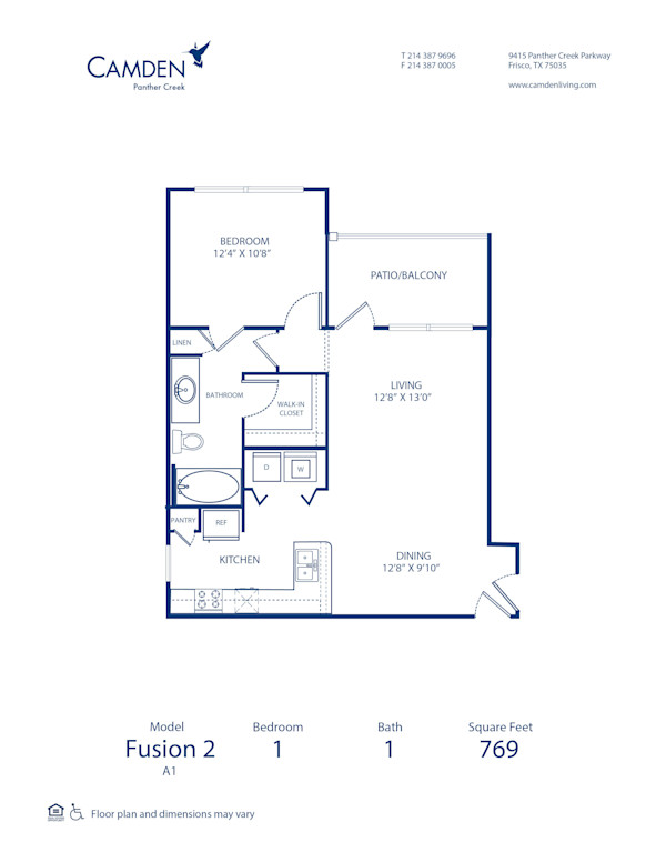 Blueprint of Fusion2 Floor Plan, 1 Bedroom and 1 Bathroom at Camden Panther Creek Apartments in Frisco, TX