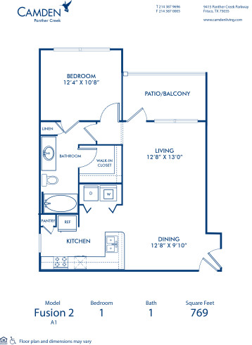 Blueprint of Fusion2 Floor Plan, 1 Bedroom and 1 Bathroom at Camden Panther Creek Apartments in Frisco, TX