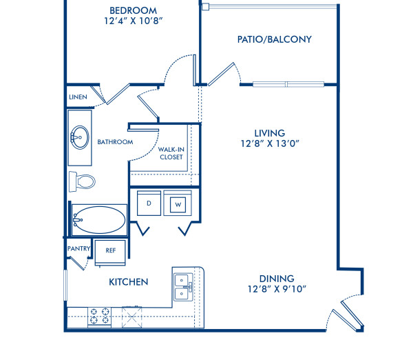 Blueprint of Fusion2 Floor Plan, 1 Bedroom and 1 Bathroom at Camden Panther Creek Apartments in Frisco, TX