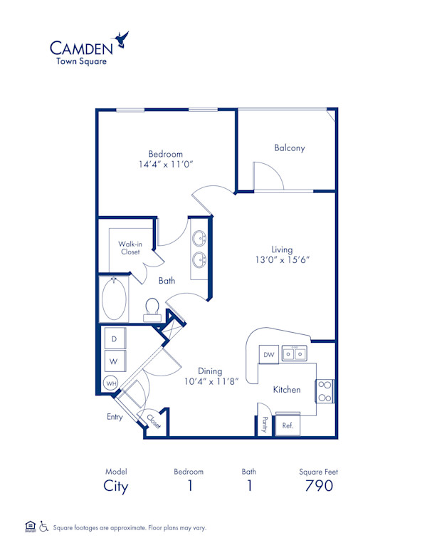 Blueprint of City Floor Plan, 1 Bedroom and 1 Bathroom at Camden Town Square Apartments in Kissimmee, FL