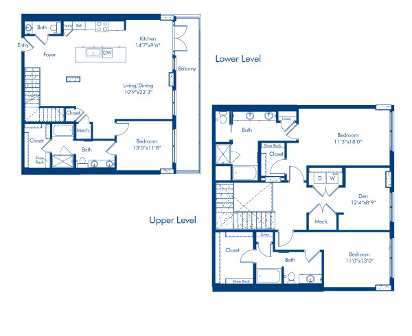 Camden Buckhead three bedroom three and a half two-story penthouse apartment in Atlanta, GA floor plan PH11