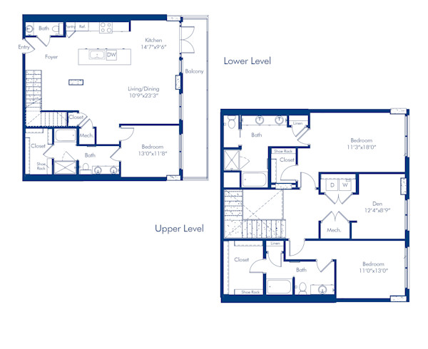 Camden Buckhead three bedroom three and a half two-story penthouse apartment in Atlanta, GA floor plan PH11