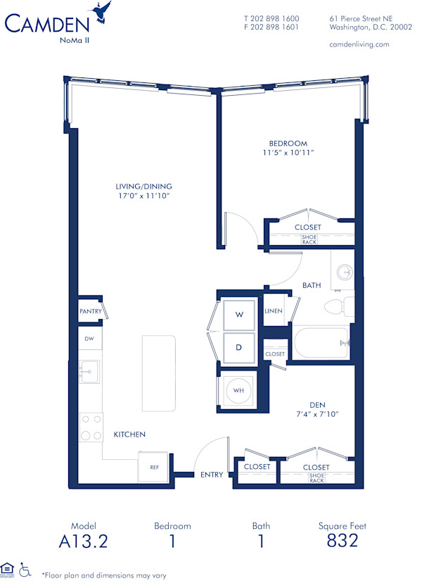 Blueprint of A13.2 Floor Plan, 1 Bedroom and 1 Bathroom at Camden NoMa II Apartments in Washington, DC