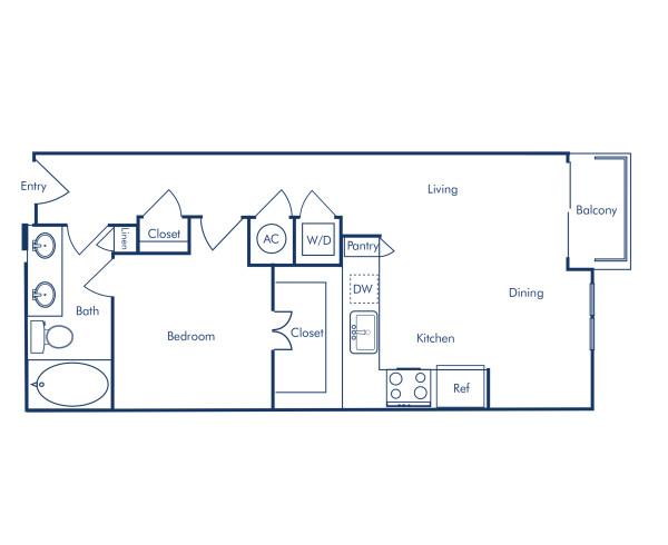 Camden Rainey Street apartments in Austin, TX one bedroom floor plan A3.4