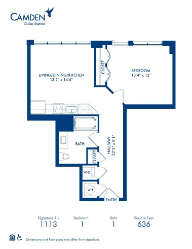 Blueprint of Signature 1.I Floor Plan, 1 Bedroom and 1 Bathroom at Camden Dulles Station Apartments in Herndon, VA