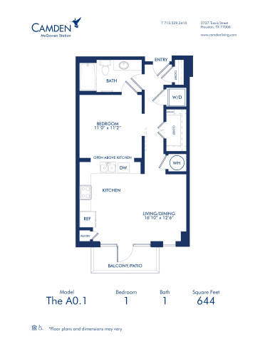 Blueprint of A0.1 Floor Plan at Camden McGowen Station Apartments in Midtown Houston Studio