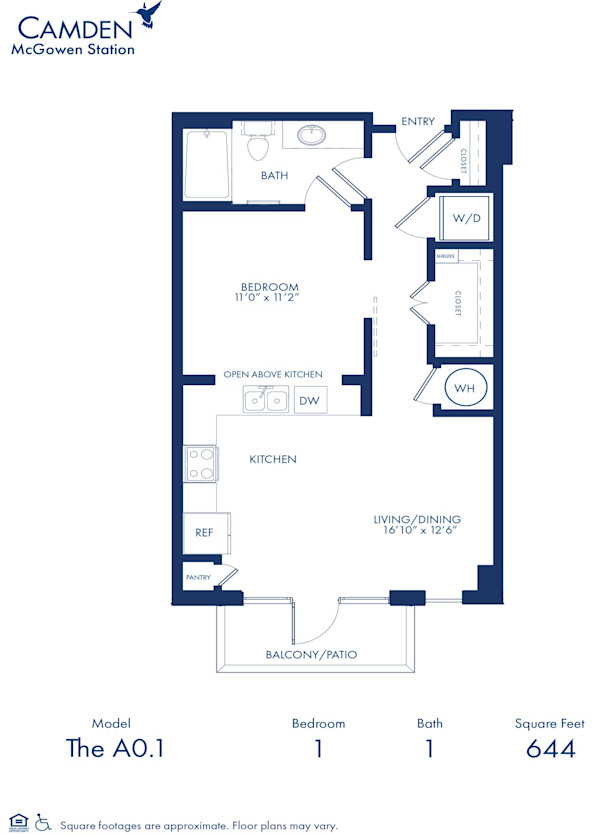 Blueprint of A0.1 Floor Plan at Camden McGowen Station Apartments in Midtown Houston Studio
