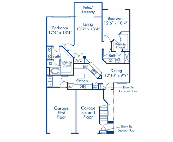 Blueprint of B4 Floor Plan, 2 Bedrooms and 2 Bathrooms at Camden Legacy Apartments in Scottsdale, AZ