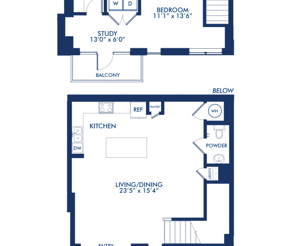 Blueprint of T-A1.2 Floor Plan at Camden McGowen Station One Bedroom Townhomes in Midtown Houston