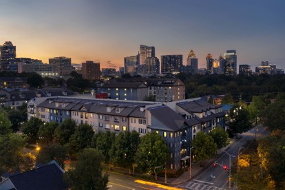 Night community view with atlanta skyline