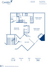 Blueprint of 1.1 - II Floor Plan, Apartment Home with 1 Bedroom and 1 Bathroom at Camden Foxcroft II in Charlotte, NC