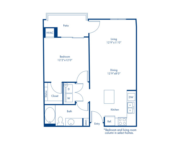 Blueprint of The Soho Floor Plan, 1 Bedroom and 1 Bathroom at Camden Grandview Apartments in Charlotte, NC