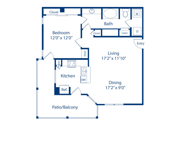 Blueprint of Messina Vista Floor Plan, 1 Bedroom and 1 Bathroom at Camden Riverwalk Apartments in Grapevine, TX