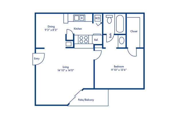 Blueprint of B Floor Plan, 1 Bedroom and 1 Bathroom at Camden Valley Park Apartments in Irving, TX