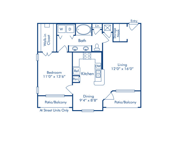 Blueprint of C1 Floor Plan, 1 Bedroom and 1 Bathroom at Camden Farmers Market Apartments in Dallas, TX