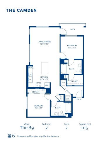 Blueprint of B9 Floor Plan, 2 Bedroom and 2 Bathroom Apartment Home at The Camden in Hollywood, CA