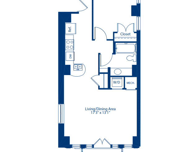 Blueprint of 1.1D Floor Plan, 1 Bedroom and 1 Bathroom at Camden Grand Parc Apartments in Washington, DC