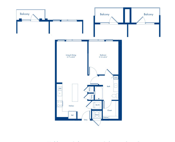 The A7 floor plan, 1 bed, 1 bath at Camden NoDa Apartments in Charlotte, NC