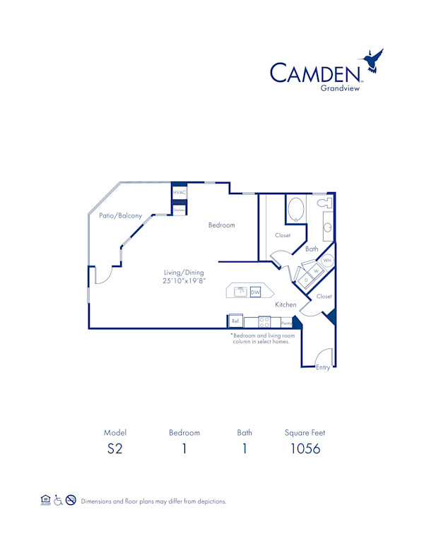 Blueprint of The Uptown Floor Plan, Studio with 1 Bathroom at Camden Grandview Apartments in Charlotte, NC