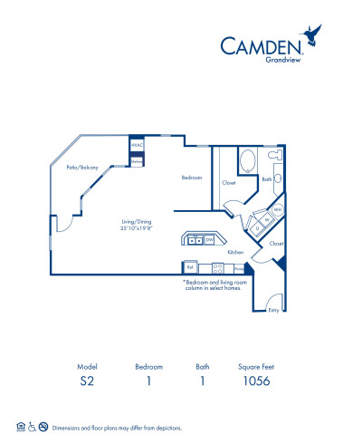 Blueprint of The Uptown Floor Plan, Studio with 1 Bathroom at Camden Grandview Apartments in Charlotte, NC