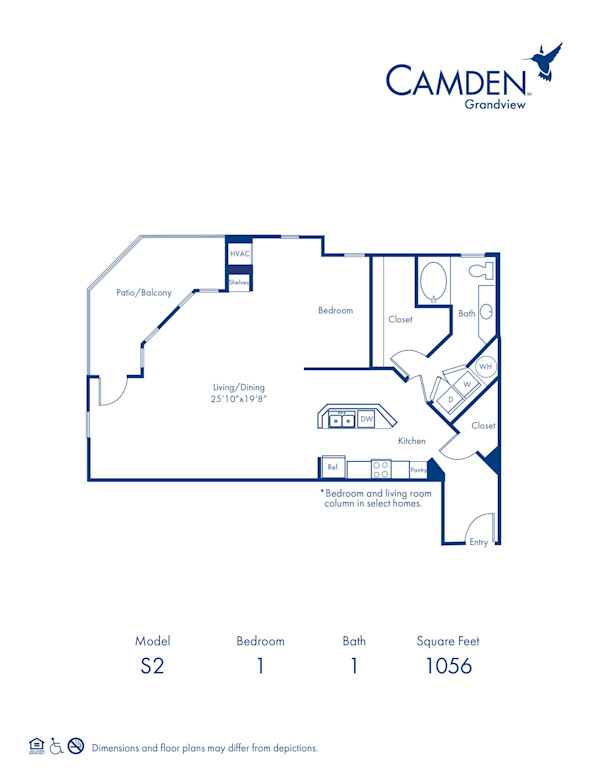 Blueprint of The Uptown Floor Plan, Studio with 1 Bathroom at Camden Grandview Apartments in Charlotte, NC