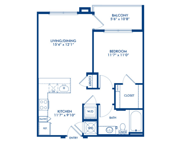 Blueprint of A2 Floor Plan, 1 Bedroom and 1 Bathroom at Camden Gallery Apartments in Charlotte, NC