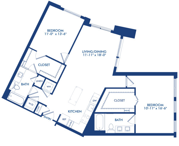 Blueprint of B1 Floor Plan, 2 Bedrooms and 2 Bathrooms at Camden Shady Grove Apartments in Rockville, MD