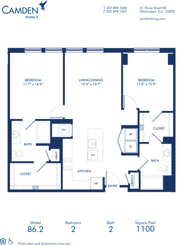 Blueprint of B6.2 Floor Plan, 2 Bedrooms and 2 Bathrooms at Camden NoMa II Apartments in Washington, DC