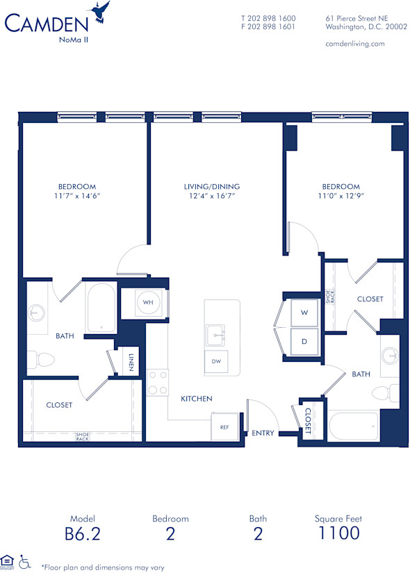 Blueprint of B6.2 Floor Plan, 2 Bedrooms and 2 Bathrooms at Camden NoMa II Apartments in Washington, DC