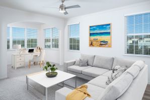 This solarium, off the living room, is a great space for a home office. 