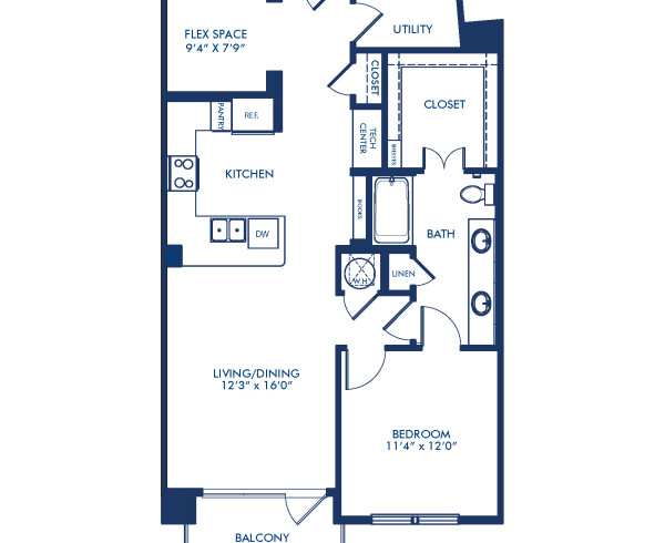 Blueprint of A22 Floor Plan, 1 Bedroom and 1 Bathroom at Camden Victory Park Apartments in Dallas, TX