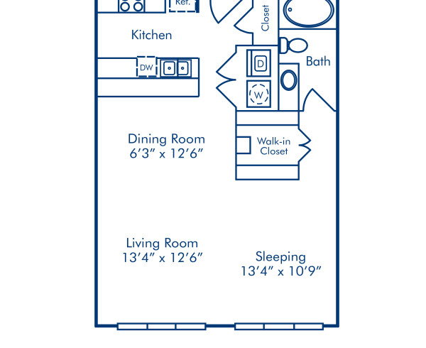 Blueprint of A1 - Loft Floor Plan, 1 Bedroom and 1 Bathroom at Camden Farmers Market Apartments in Dallas, TX
