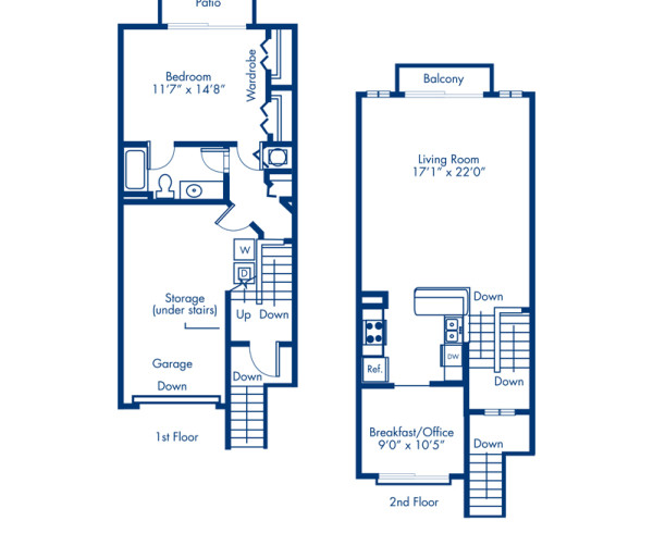 Blueprint of Saba Floor Plan, Apartment Home with 1 Bedroom and 1 Bathroom at Camden Doral Villas in Doral, FL