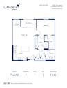 Camden Hillcrest apartments in San Diego, California one bedroom, one bath floor plan The A8