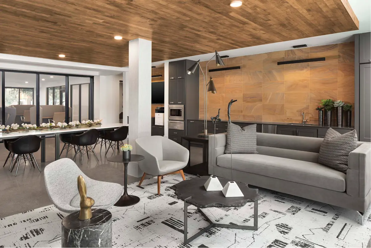 Community lounge and kitchenette at Camden North End.