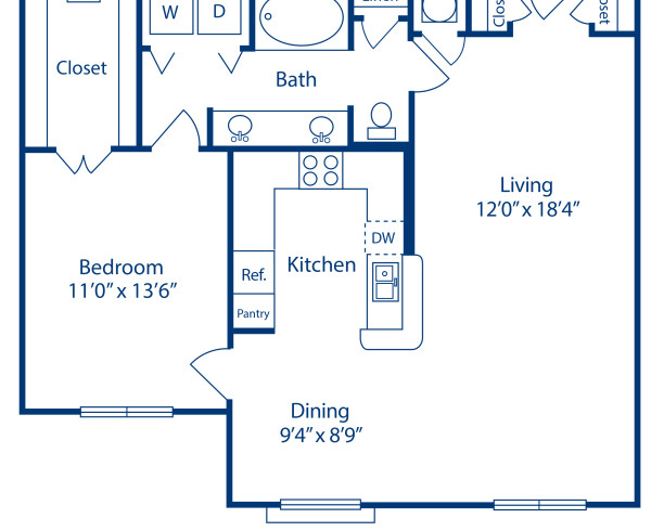 Blueprint of C2 Floor Plan, 1 Bedroom and 1 Bathroom at Camden Midtown Houston Apartments in Houston, TX