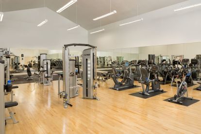 2000 sq ft gym with cardio and strength training equipment