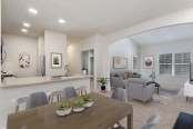 Open concept kitchen, dining, and living area at Camden Ashburn Farm in Ashburn, Virginia 