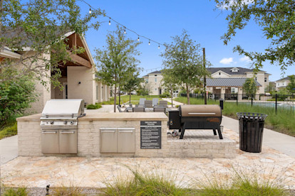 Grilling station with Traeger smoker at Camden Leander apartments in Leander, Tx