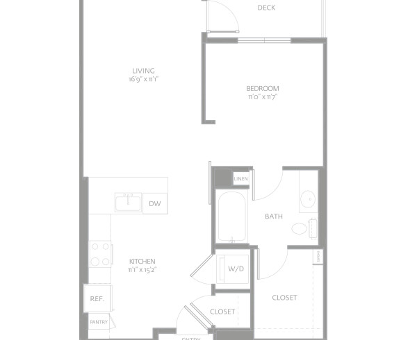 Blueprint of A1 Floor Plan, 1 Bedroom and 1 Bathroom Apartment Home at The Camden in Hollywood, CA