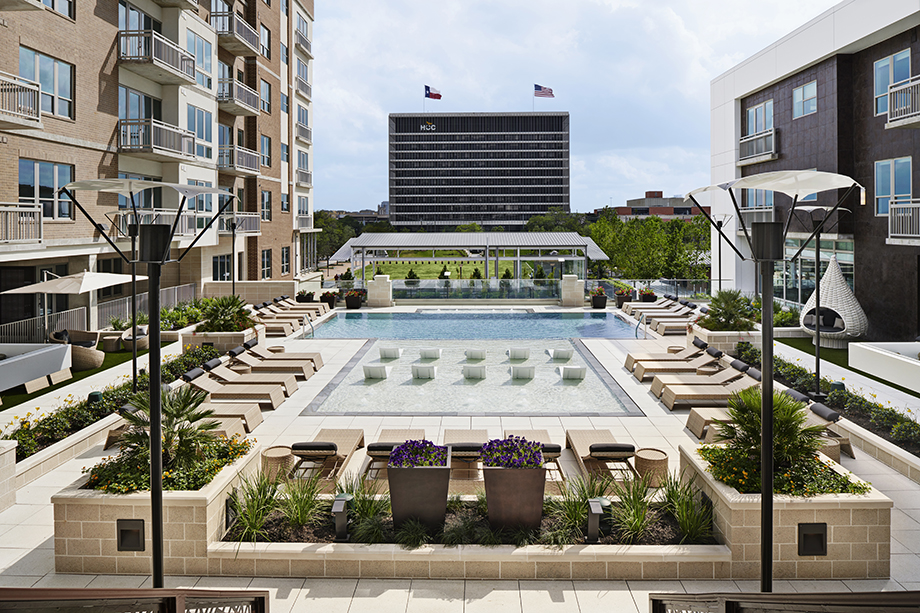 Daytime Zero Edge Swimming Pool View of Midtown Park at Camden McGowen Station Apartments in Midtown Houston, TX