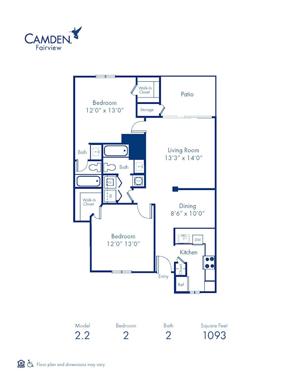 Blueprint of 2.2 Floor Plan, 2 Bedrooms and 2 Bathrooms at Camden Fairview Apartments in Charlotte, NC