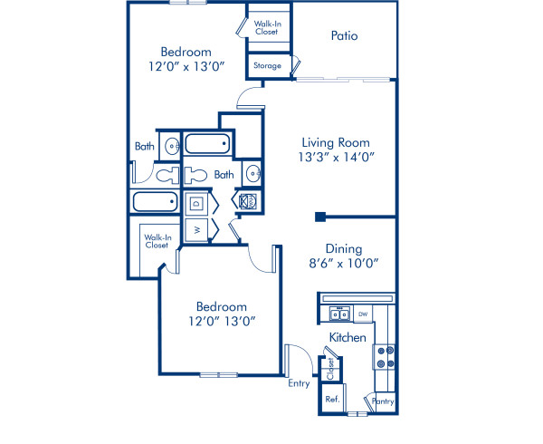 Blueprint of 2.2 Floor Plan, 2 Bedrooms and 2 Bathrooms at Camden Fairview Apartments in Charlotte, NC
