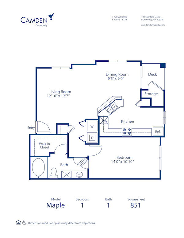 Blueprint of Maple Floor Plan, 1 Bedroom and 1 Bathroom at Camden Dunwoody Apartments in Dunwoody, GA