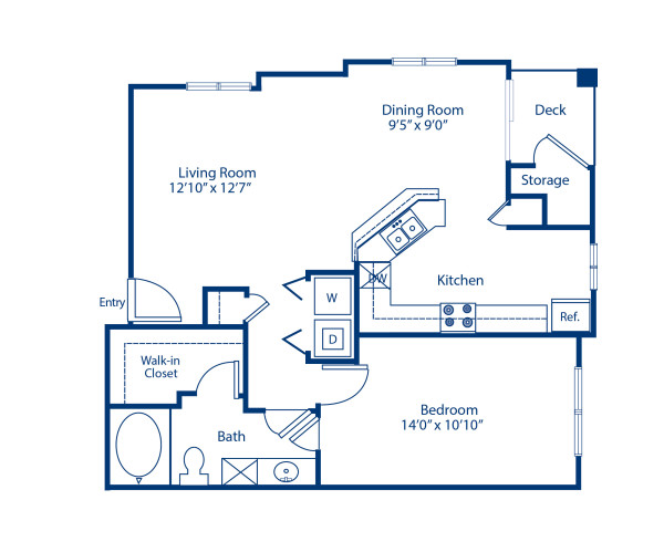 Blueprint of Maple Floor Plan, 1 Bedroom and 1 Bathroom at Camden Dunwoody Apartments in Dunwoody, GA