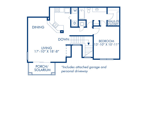 Blueprint of Cabana (Balcony) Floor Plan, 1 Bedroom and 1 Bathroom at Camden Bay Apartments in Tampa, FL